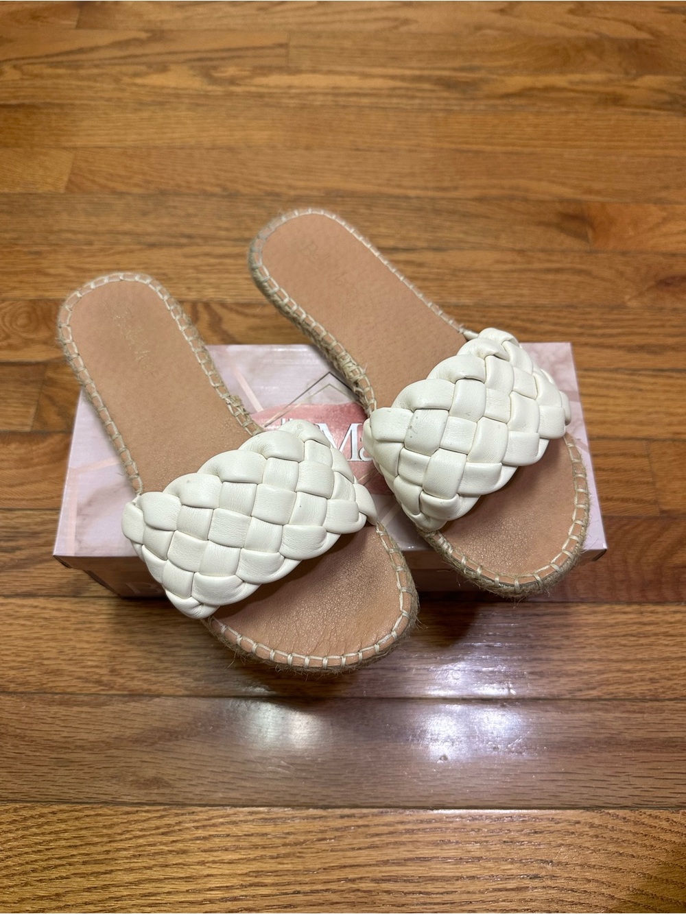 Woven Slide Sandals in Ivory White